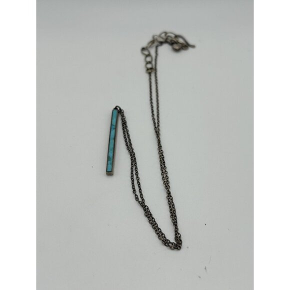None Jewelry - Sterling Silver Turquoise Bar Pendant Necklace Womens Minimalist Inlay‎ Jewelry